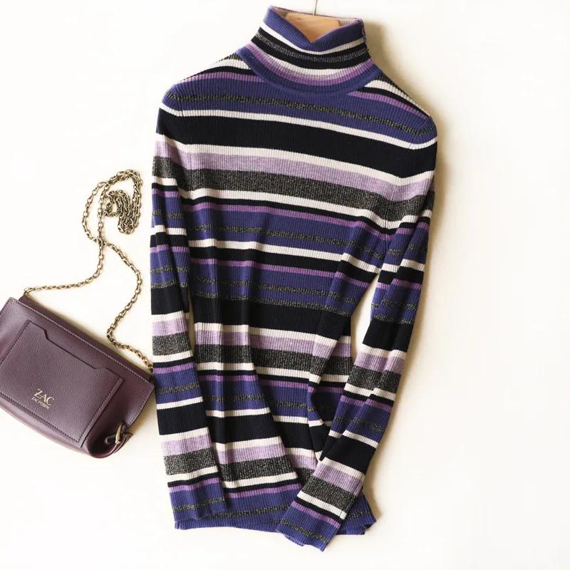 

Shanghai New Europe Sang 2020 Contrast Color Stripes Gold Lines Base Sweater