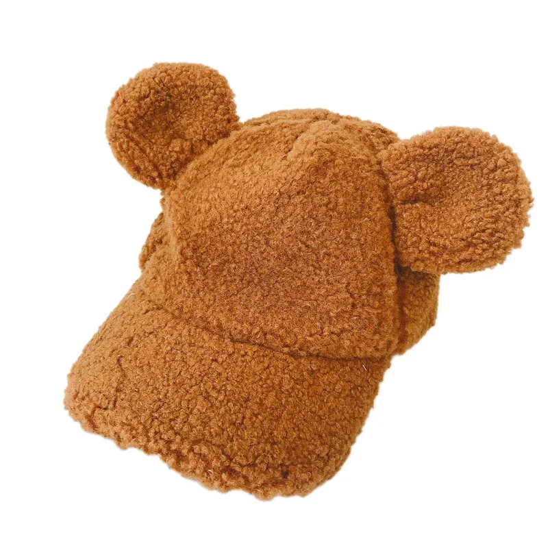 Cute Children Unisex Boys Girls Winter Fashion Casual All-match Cute Soft Ears Decoration Plush Baseball Cap Warm Visor Hat - Цвет: C