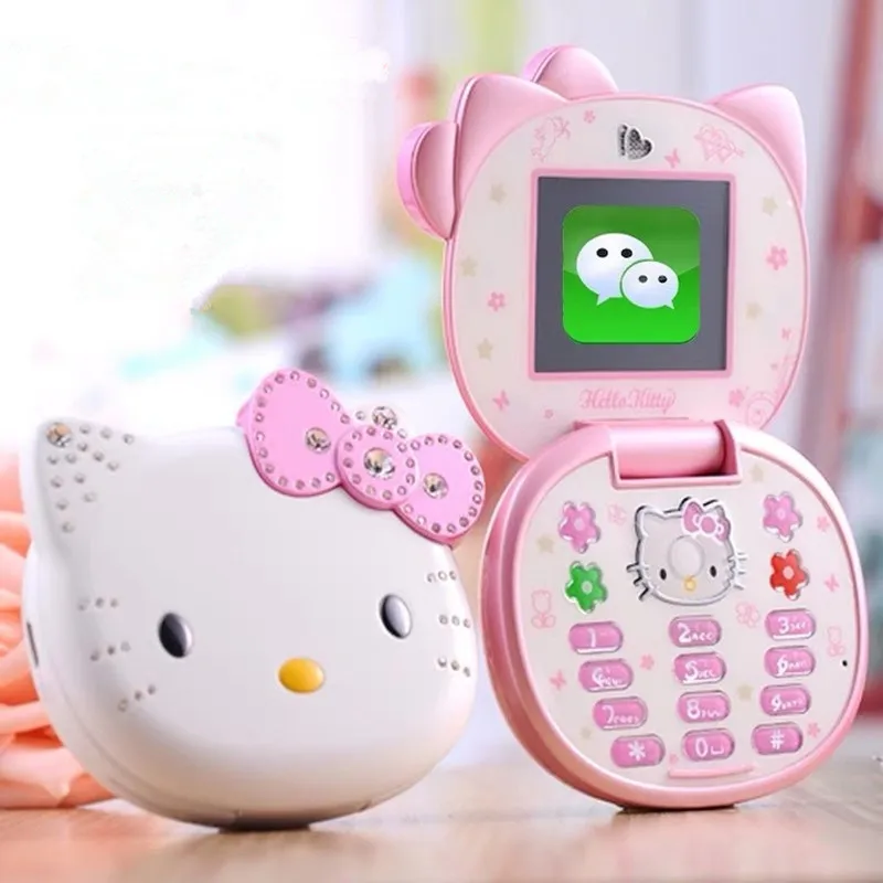 Милый мини-телефон hello kitty для девочек K688+ четырехдиапазонный флип-мобильный телефон с мультипликационным принтом разблокированный детский мини-мобильный телефон с двумя sim-картами