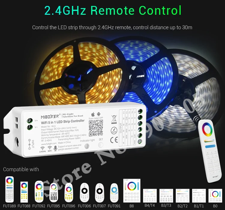 wifi 5 in 1 led strip controller WL5 dimmer DC12~24V can smart phone APP/remote control/Alexa/Google Assistant voice control