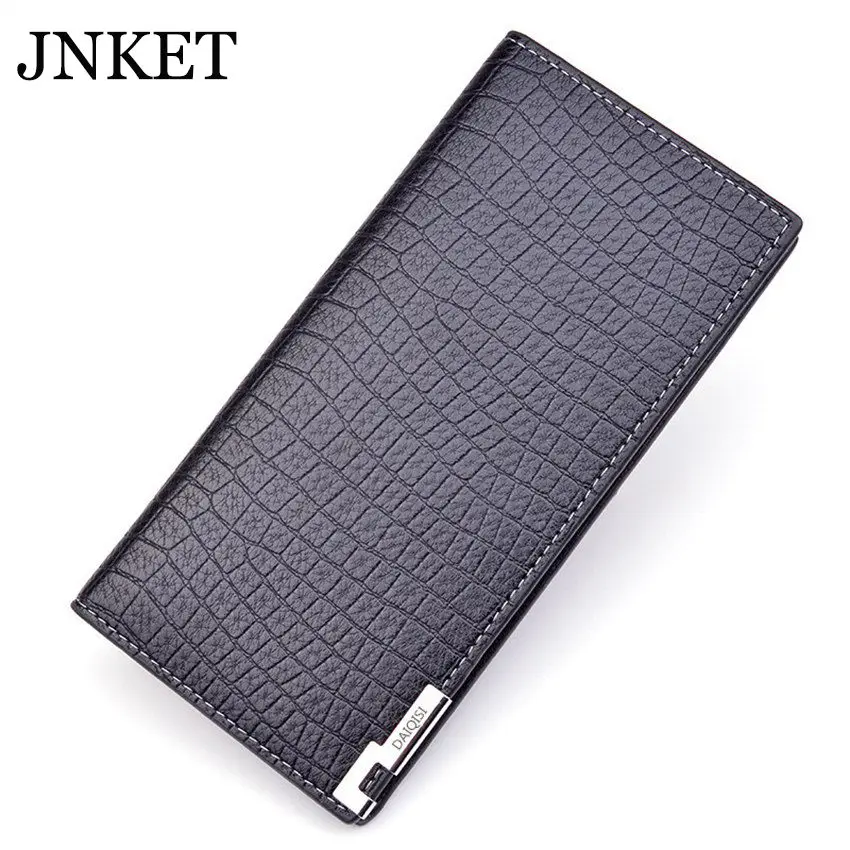 

JNKET New Fashion Men's PU Leather Long Wallet Crocodile Pattern Wallet Three Folded Billfold Bank/ID Card Holder Wallet