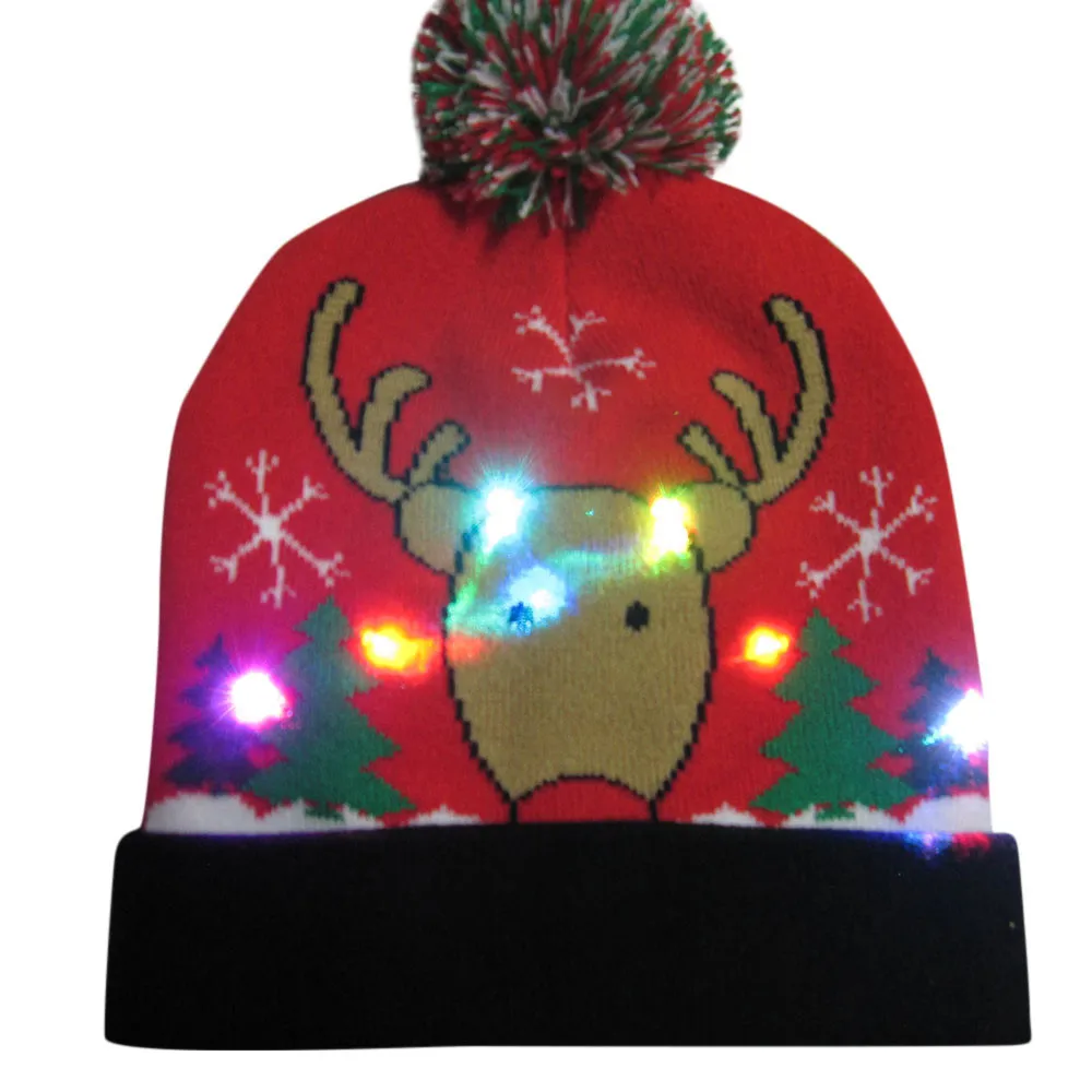 Женские и мужские шапки-бини, блестящий светодиодный светильник, вязаный свитер, праздничная Рождественская шапочка, Мультяшные шапки gorro invierno - Цвет: 1