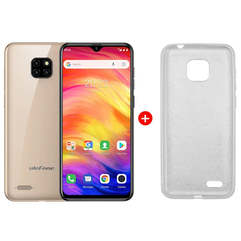 Gold add case Ulefone Note 7, смартфон, экран в виде капли воды, 6,1 дюймов, 19:9, четырехъядерный процессор, 16 Гб ПЗУ, 3500 мАч, Face ID, три тыловые камеры, Android 9,0 - Цвет: Gold add case