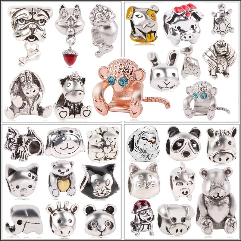 

Couqcy New Original Sliver Plated Bead Alloy Cat Dog Pet Owl Animal Charm Fit Pandora Bracelet Necklace DIY Women Gift Jewelry