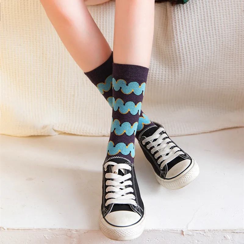 5 пар носков в японском стиле, Женские Дышащие носки с круглым вырезом, модные хлопковые длинные носки, носки для скейтборда для девочек