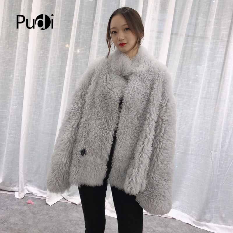 Pudi TX223912 женская зимняя обувь ботфорты натуральном овечьем меху куртка, пальто Модные женские натуральная меховая шуба, верхняя одежда