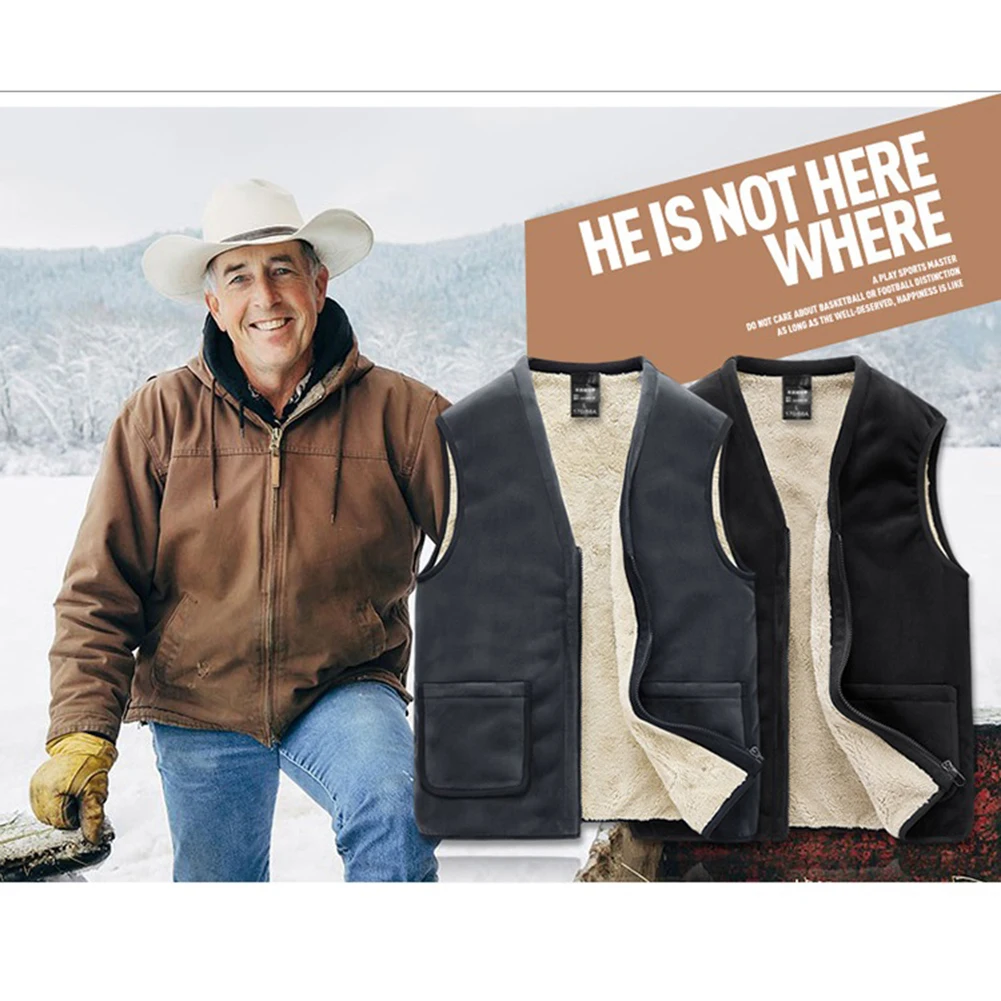 

Men's Vest Fashion Casual Sleeveless Jacket Men Warm Fleece Vest Jacket Large Size Solid Color Thick Winter Clothes