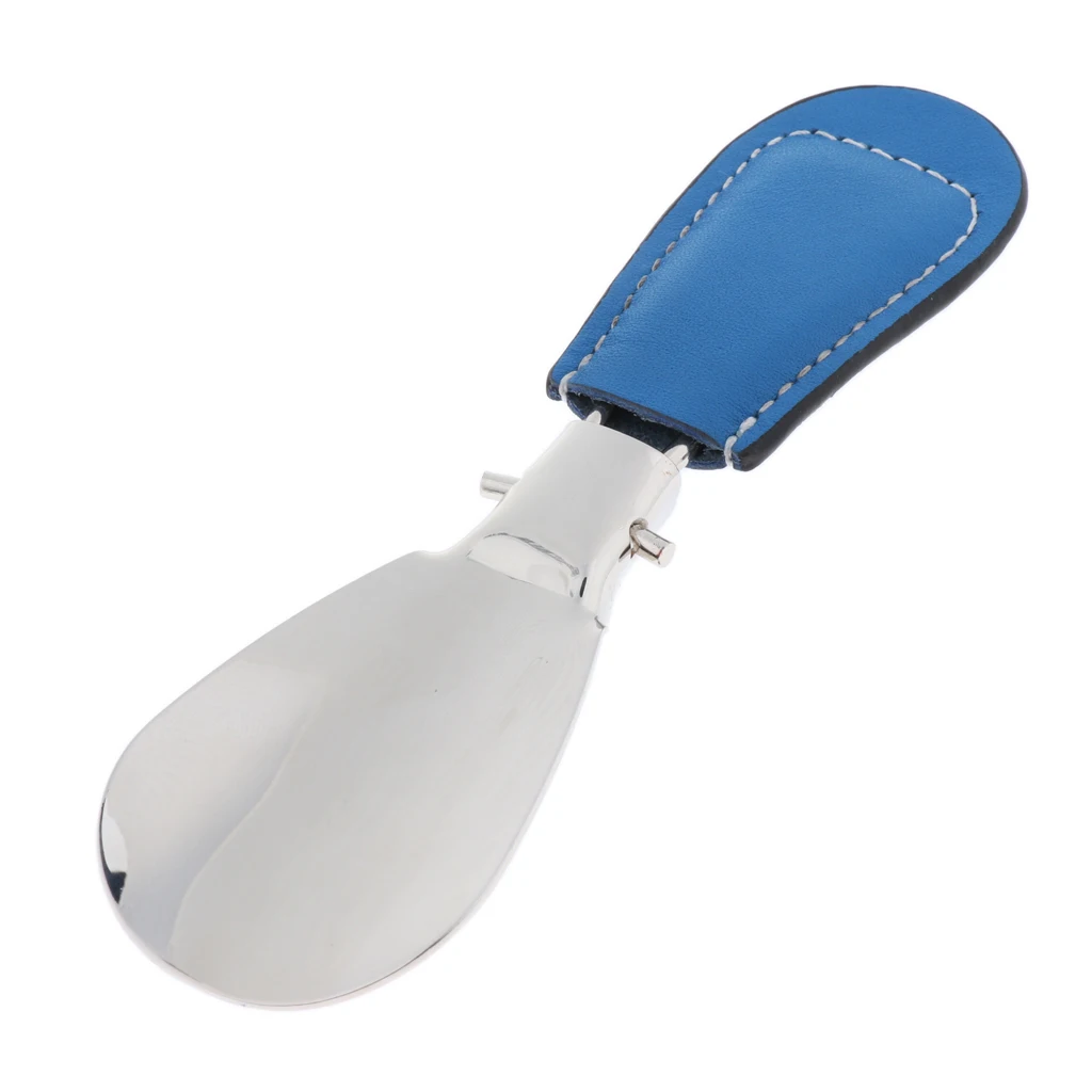 Stainless Steel Shoe Horn Portable Shoes Lifter with PU Leather Strap for Boots and Shoes
