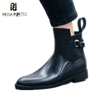 

Prova Perfetto Low Heels Ankle Boots Women Cow Leather Booties Woman Metal Decoration Shoes Female Motorcycle Shoes Ladies 2019