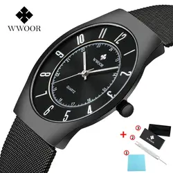 2019 WWOOR Топ бренд Мужские часы Роскошные водонепроницаемые ультра тонкие часы мужские модные деловые кварцевые часы мужские спортивные