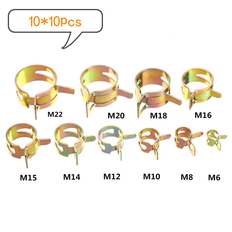 

Free Shipping 100pcs/set 6-22mm Spring Clip Hose Clamp Fastener Fuel Line Hose Water Pipe Air Tube Car Plumbing Tools