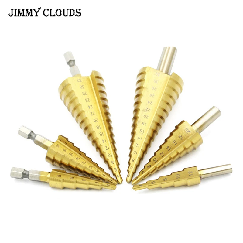 

3pcs drill bit set HSS 4241 Steel Large Step Cone Titanium Coated Metal Drill Bit Cut Tool Set Hole Cutter 4-12mm 4-20mm 4-32mm