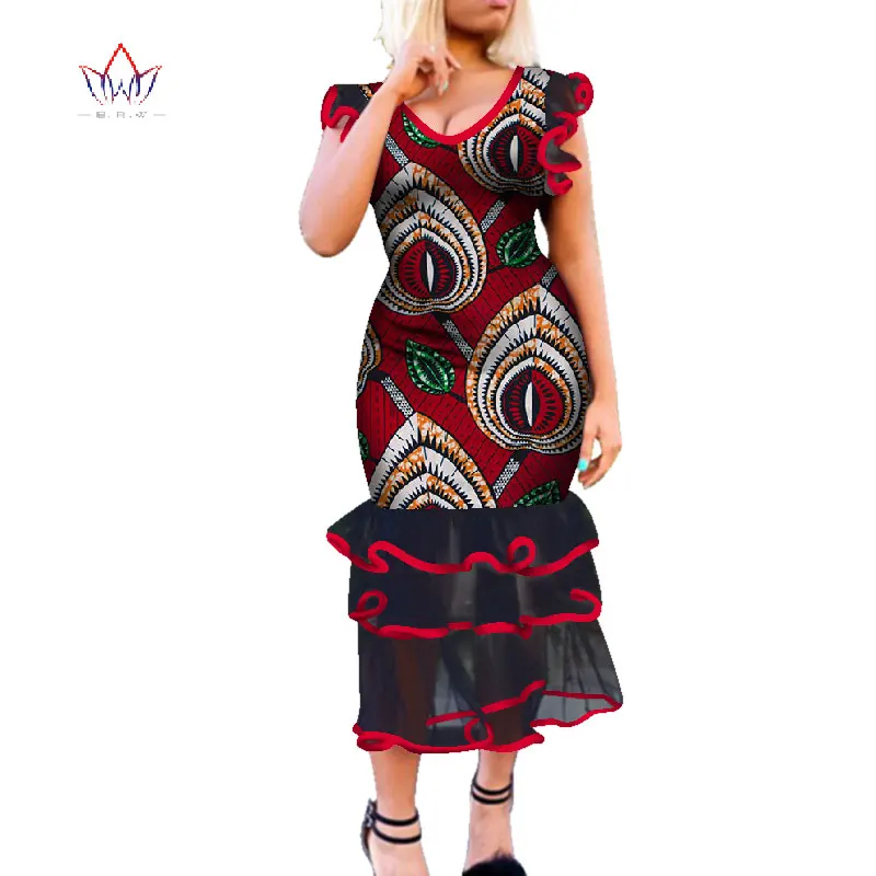 Базен Riche африканские платья для женщин Дашики Анкара принт с драпировкой и оборками кружевные платья Vestidos Женская африканская одежда WY4335 - Цвет: 8