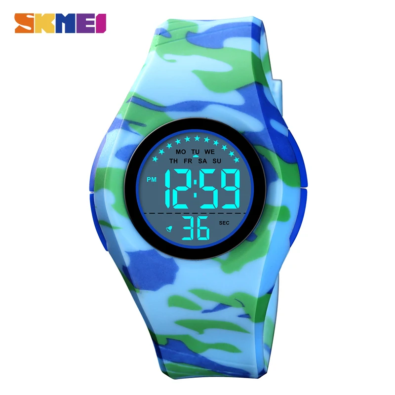 SKMEI Детский светодиодный цифровой часы светящийся будильник детские спортивные часы 50 м водонепроницаемые наручные часы для мальчиков и девочек Montre pour enfants - Цвет: Blue