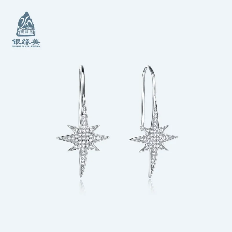 

S925 Fine Silver Fashion Europe And America Earrings Star Ear Stud Crystal Earrings Jewelry