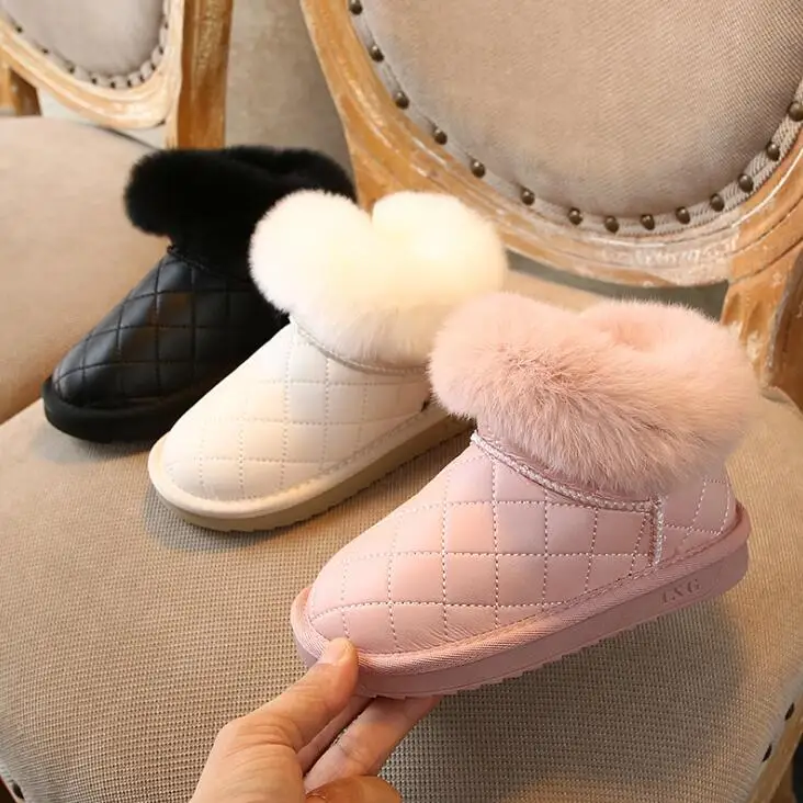 

Winter Fashion Girls Real Leather Snow Boots Boys Warm Soft Black Shoes Children Casual Booties Brand White Cotton Shoes
