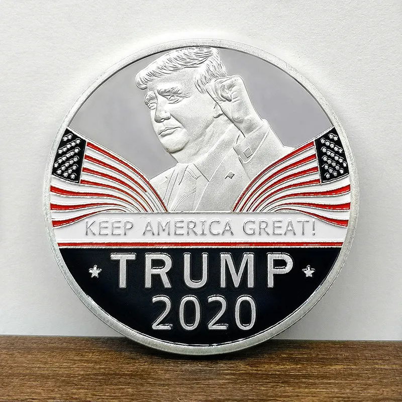 10 шт.,, значок в виде Дональда Трампа, значок в виде американского флага, Большое Серебряное золото, 40 мм, украшение, сувенир, совершенно Новая монета - Цвет: sivler x 10