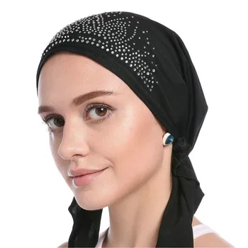 

1pcs Muslim hijab cap Inner Hijab Caps Headscarf Diamond plain Turban for women headband Headwrap Hats