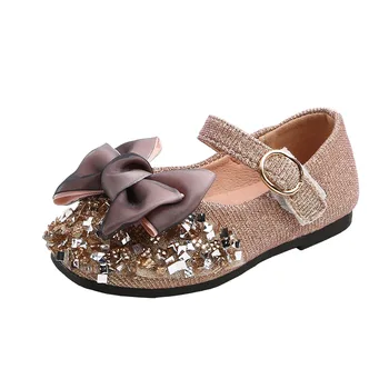 

CUZULLAA Kids Butterfly-Knot Soft Sole Casual Shoes For Girls Non-Slip Hook & Loop Flats Children Sequins Shoes Size 21-30
