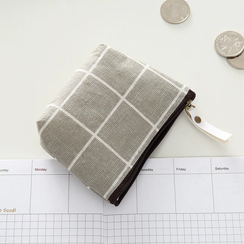 

Simple Women Wallet Plaid Cartoon Print Canvas Coin Purse Zipper Pouch Small Storage Bag Student Female Key Card Holder SS7610