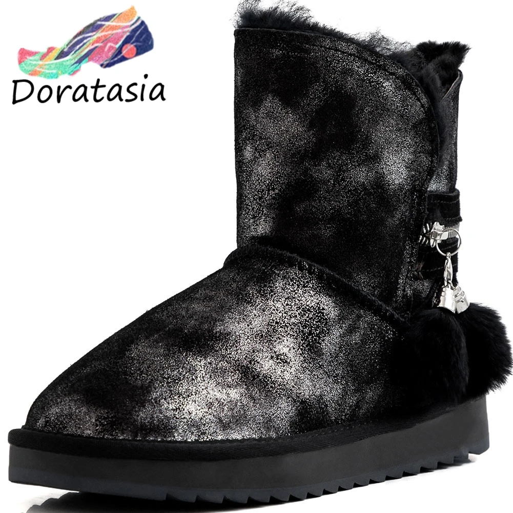 

DORATASIA Brand Lady Genuine Leather Ankle Snow Boots Women 2019 Winter Warm Platform Fur Boots non-slip Wedges Shoes Woman