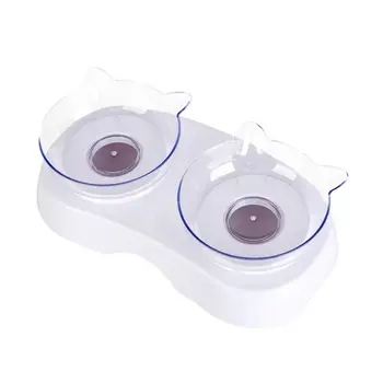 

Cat Dog Single/Double Bowl Transparent Non-slip Food Bowls with Cervical Protect Plastic 140g