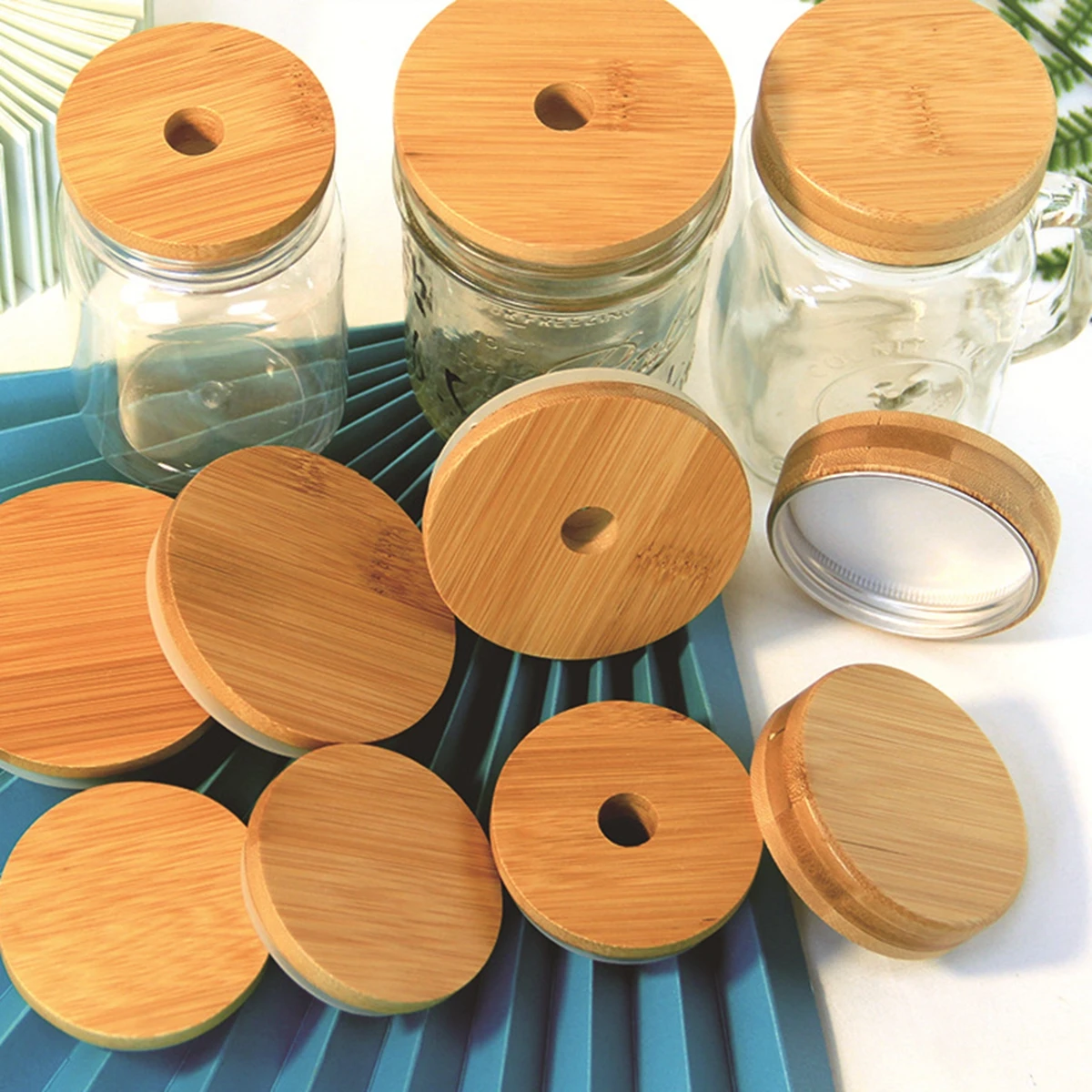 Reusable Storage Bottles with Silicone Seal Ring Covers Caps and Straw Hole for Mason Jar Lid Cups food cover kitchen storage box fresh keeping cover preservation cover bowl cover