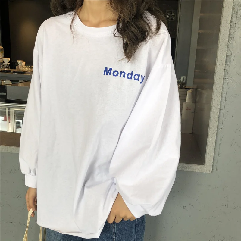 Женская футболка, осень, harajuku vogue, большие размеры, длинный рукав, топы, mujer, повседневные, с буквенным принтом, лучшие друзья, базовая футболка, femme