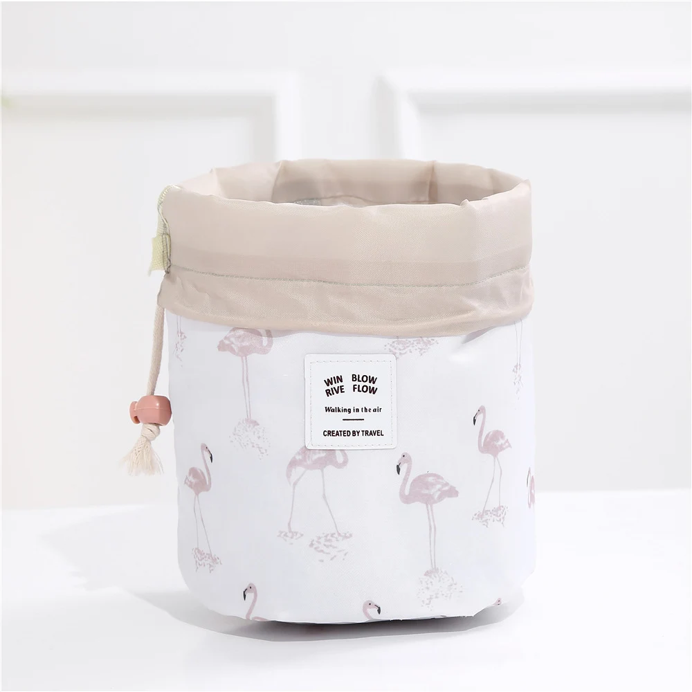 White Flamingo WBBOOMING Мода Круглый контейнер косметичка водонепроницаемые устойчивые к развитию плесени женщина путешествий Органайзер для макияжа шнурок сумка из Оксфордской ткани - Цвет: White Flamingo