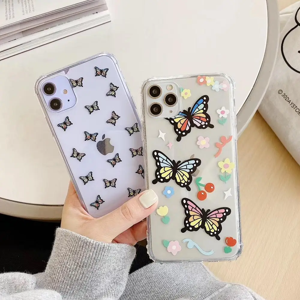 

Color Butterfly Transparent Phone Case For iPhone 11 11 Pro Max Soft Silicone Case For iPhone 8 7 Plus X XS Max XR Cover Coque