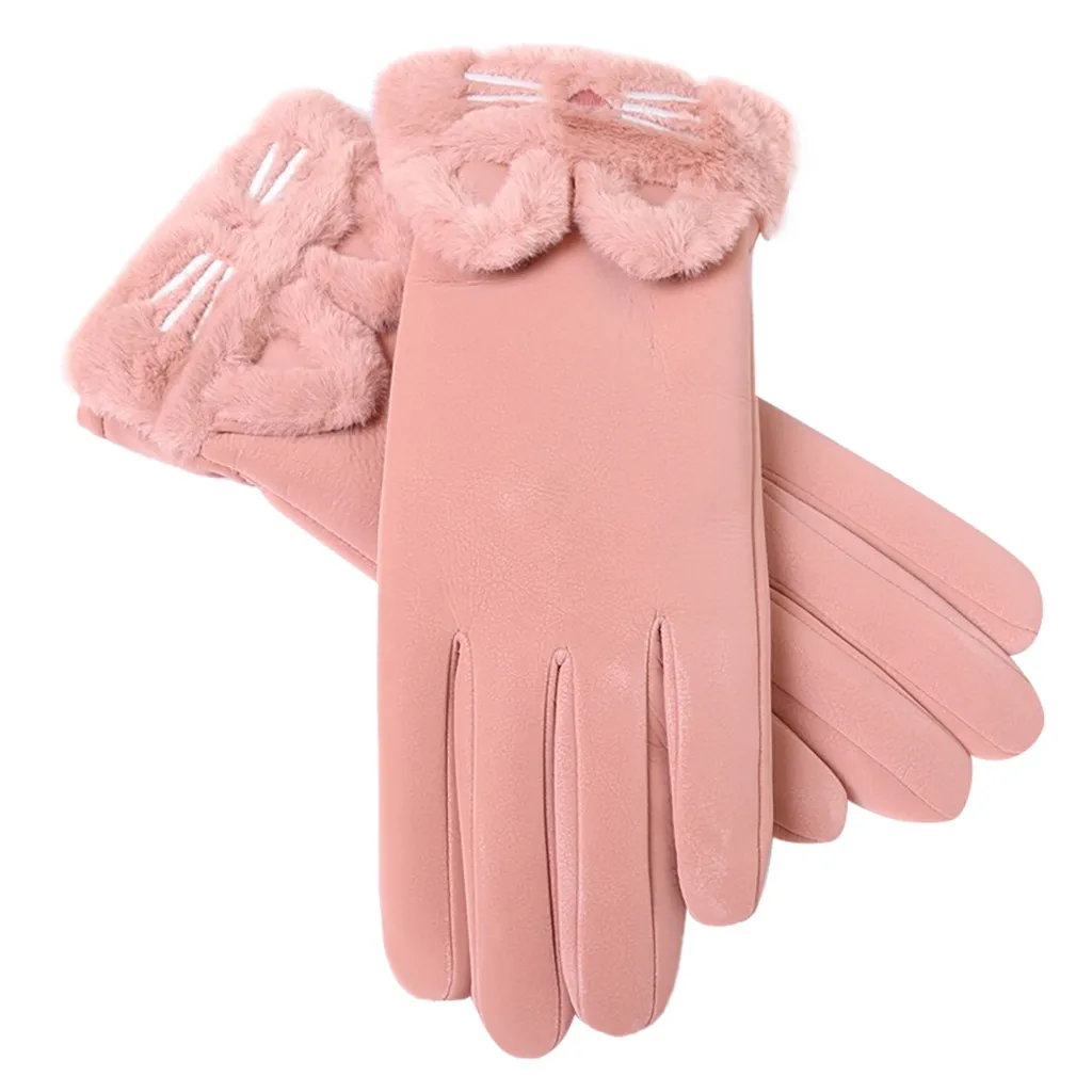 Женские милые Мультяшные кошки, ветрозащитные рукавицы с сенсорным экраном, зимние спортивные теплые модные женские толстые плюшевые перчатки для вождения, 19Oct29