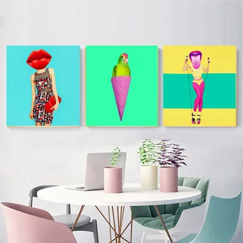 

Modern Colorful Funny Drawing Wall Art Decorative Paintings Ice Cream Goddess Canvas Print Abstract Picture Poster Unframed