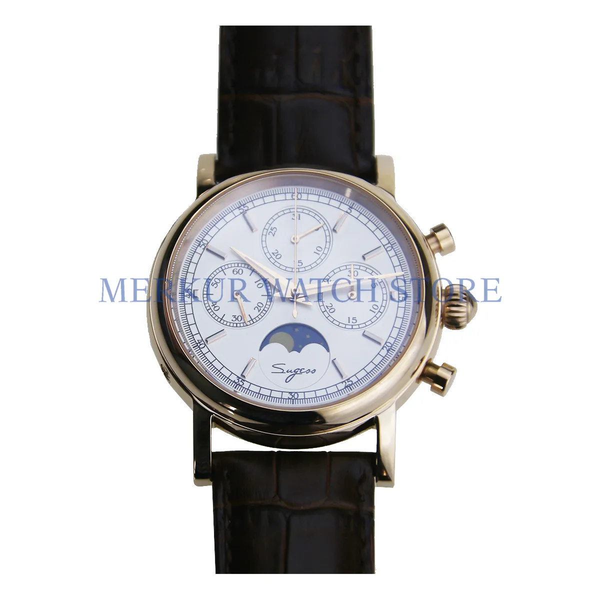Sugess люминесцентное платье Роскошные Чайка движение Moonphase календарь механические мужские часы с хронографом