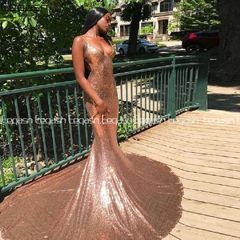 

Eeqasn Sparkly Sequin Prom Dresses Mermaid Backless Sexy African Formal Party Dress Plus Size Black Girls Graduation Gowns