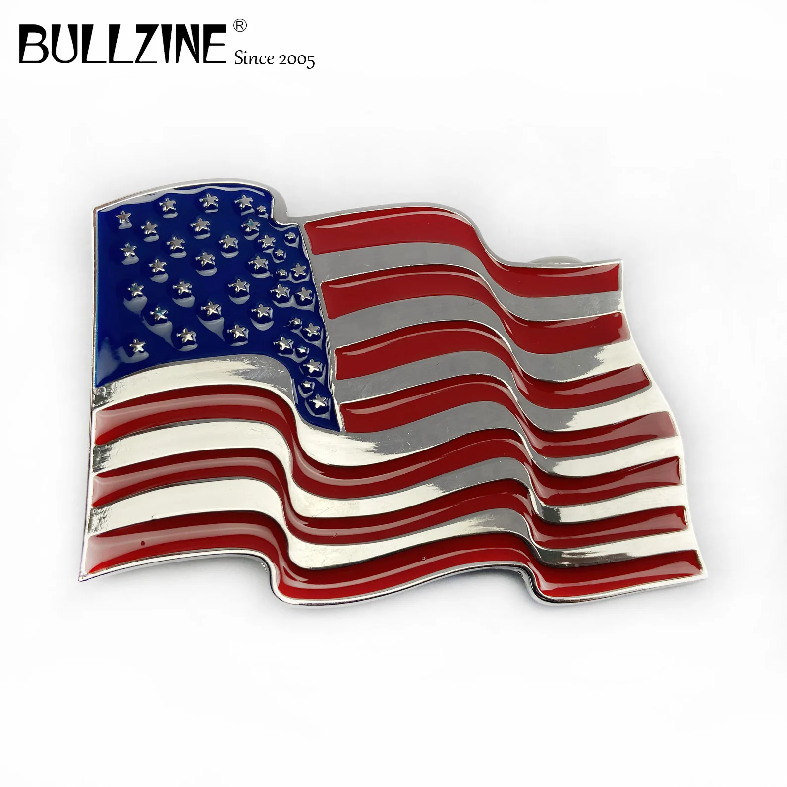 The Bullzine Weaving US пряжка для ремня в виде флага с серебряной отделкой FP-01411-1 шириной