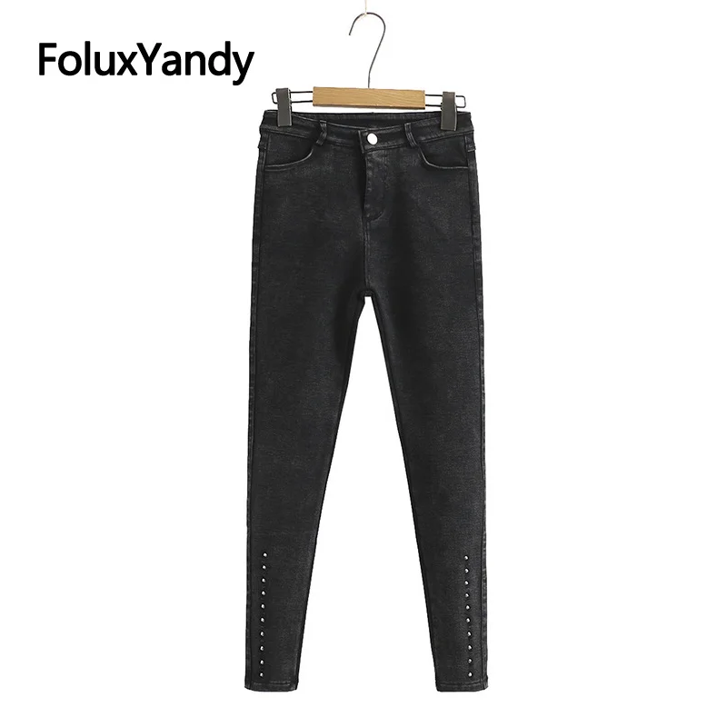 

Thick Winter Leggings Black Trousers Rivets Slim Skinny Casual Plus Size Women's Leggings 3 4 5 XL KKFY5161