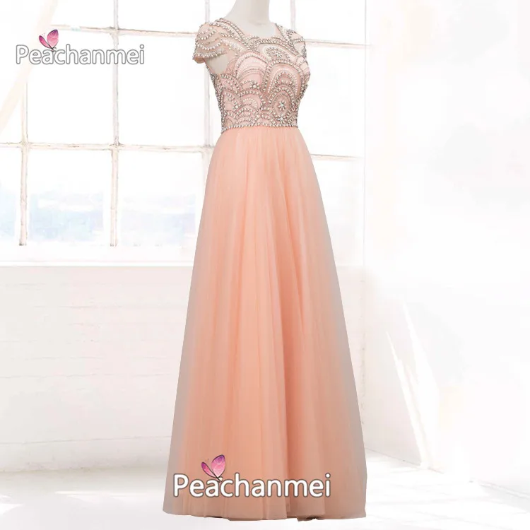 Real Photos Capped Sleeves Long Formal Evening Dress A Line Robe De Soiree Prom Dresses Tulle Sequins Military Sexy Ball Gowns