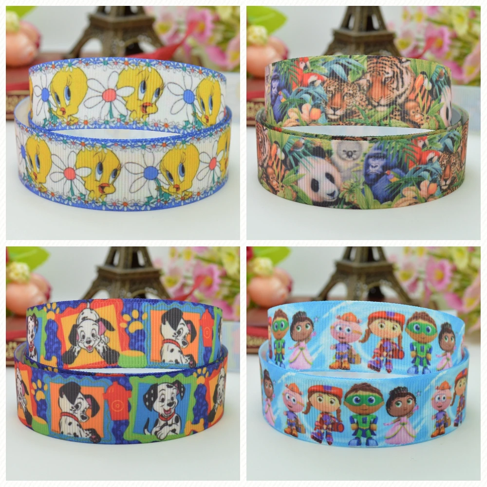 7/8&quot 22mm Bird dog animal super why Printed grosgrain ribbon hair bow handmade wholesale Customization 50YD |