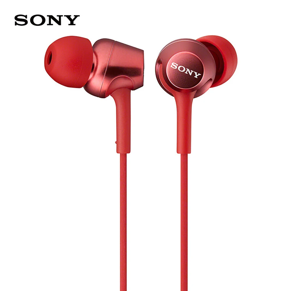 Оригинальные наушники SONY MDR-EX255AP 3,5 мм проводные наушники музыкальные наушники гарнитура Hands-free с микрофоном для xiaomi Huawei смарт-телефон - Цвет: Красный