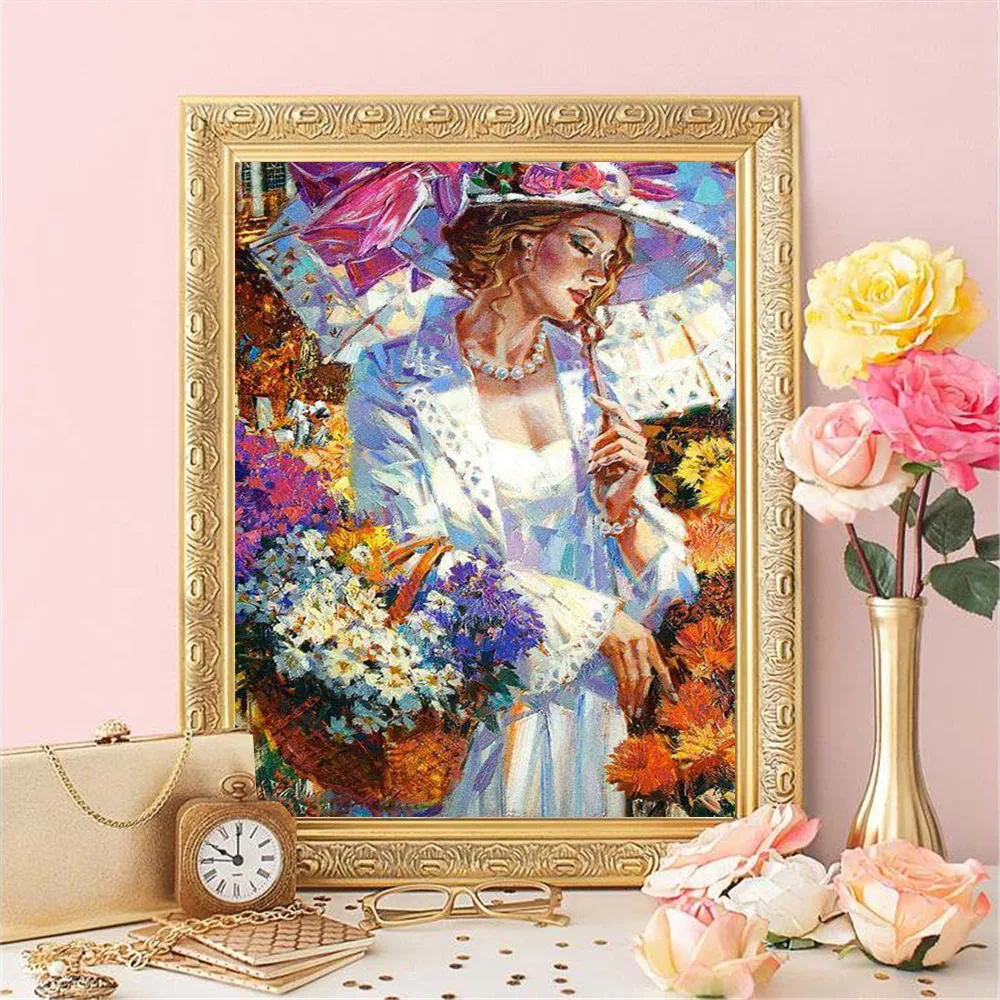 HUACAN Полные комплекты алмазная вышивка вышивка крестиком девушка картины со стразами мозаика цветы подарок ручной работы