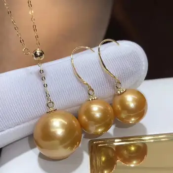 

Fine Jewelry 18K Yellow Gold Natural Ocean Golden Pearl 8-11mm Female's Jewelry Sets for Women FIne Jewelry Sets