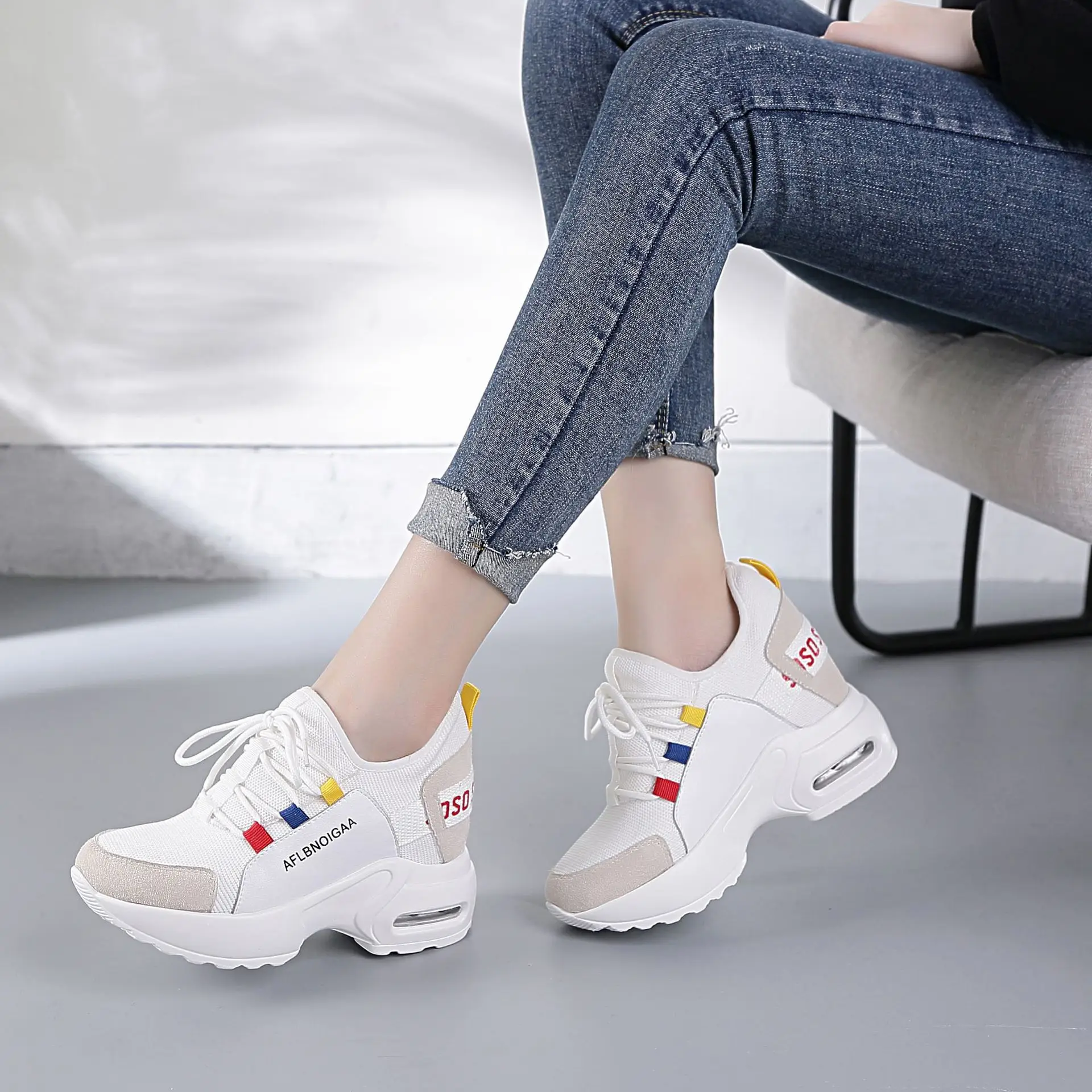 

2019 Elevator Athletic Shoes Women's Summer And Autumn New Style Korean-style Versatile Casual Sports Shoes White Thick Bottomed