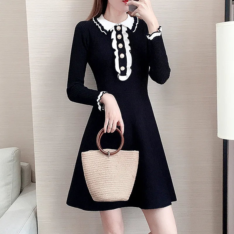 Knitted Sweater Dresses Women Slim A-line Pullover Knitted Dress 2019 New Autumn Fashion Vintage Dress Feminino Vestidos Female