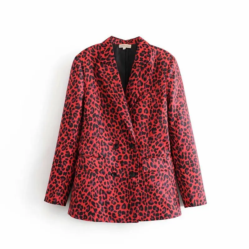 

C0807 Europe And America Big Brand 19 Spring New Style Mid-length Double Breasted Red Leopord Pattern Suit