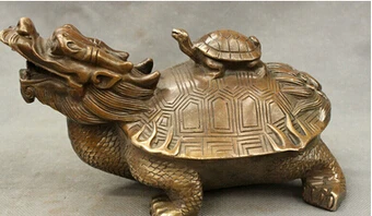 Bronzo Antico Rame Puro Ottone 8.6 "Tartaruga Longevidade Tartaruga Em Bronzo Cobre Escultura