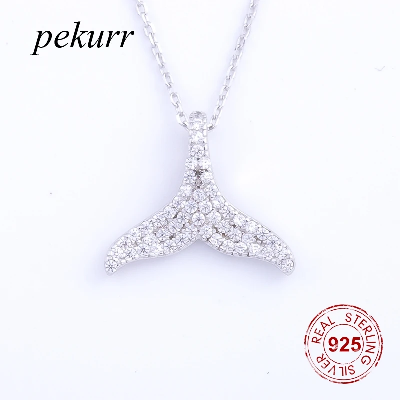 Pekurr, 925 пробы, серебро, CZ, хвост русалки, ожерелья для женщин, Кит, рыбий хвост, подвески, Океанский стиль, ювелирные изделия, подарки