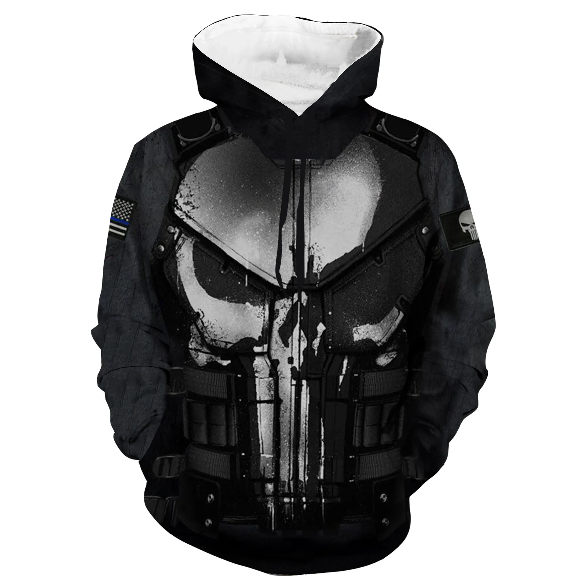 

2019 New design 3D Punisher Hoodies Sweatshirts Lycra Civil War Avengers Cosplay Costume Fitness Autumn Jacket Couple Tops