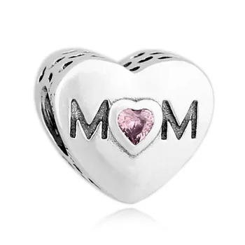

Authentic 925 Sterling Silver Bead Charm Openwork Mother Heart With Crystal Bead Fit Bracelet Bangle DIY Jewelry