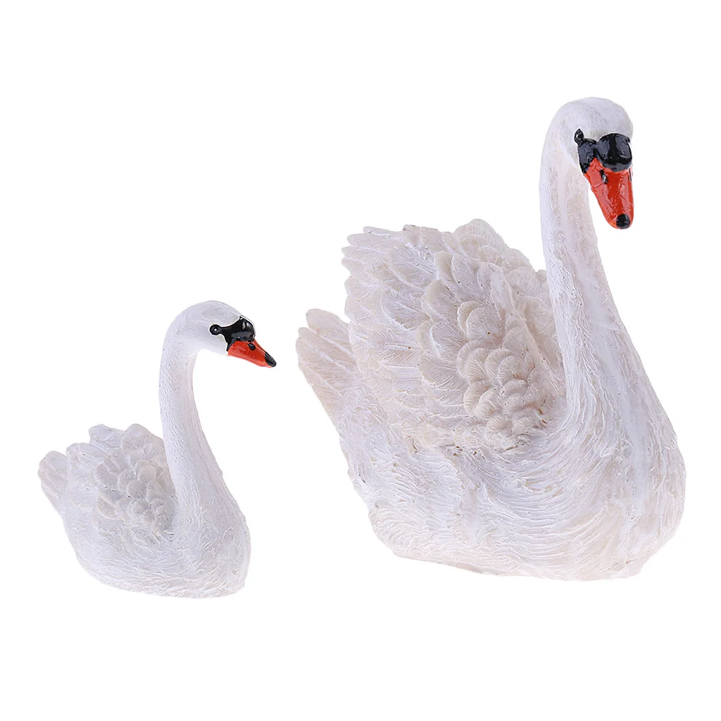 2pcs Miniature Swan Figurine Animals Sculpture Statues Lawn Garden Adornment
