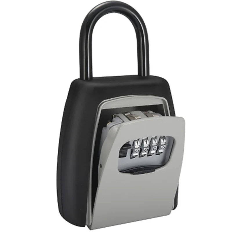 Pword Key Box Grey Four-Digit Pword Lock Padlock Type Free Installation Padlock Key Lock Box Key Storage Lock Box - Famidy.com